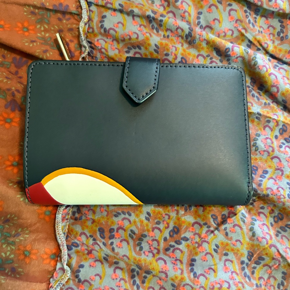 kate spade navy apple print wallet with red, green, cream - Picture 3 of 6